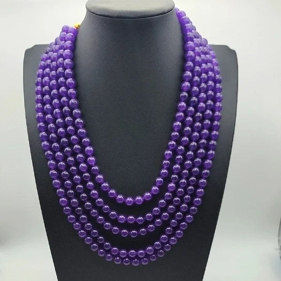 1025 Cts Natural 5 Strand Amethyst Round Shape Beaded Natural Gemstone Necklace - Picture 1 of 6